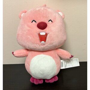 Zanmang Loopy Pink Beaver Plush Stuffed Animal 10” Happy Face Closed Eyes Toy